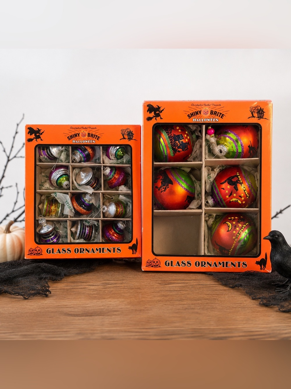 Christopher Radko Shiny Brite Halloween Glass Ornament Lot of 2 Boxed Sets READ